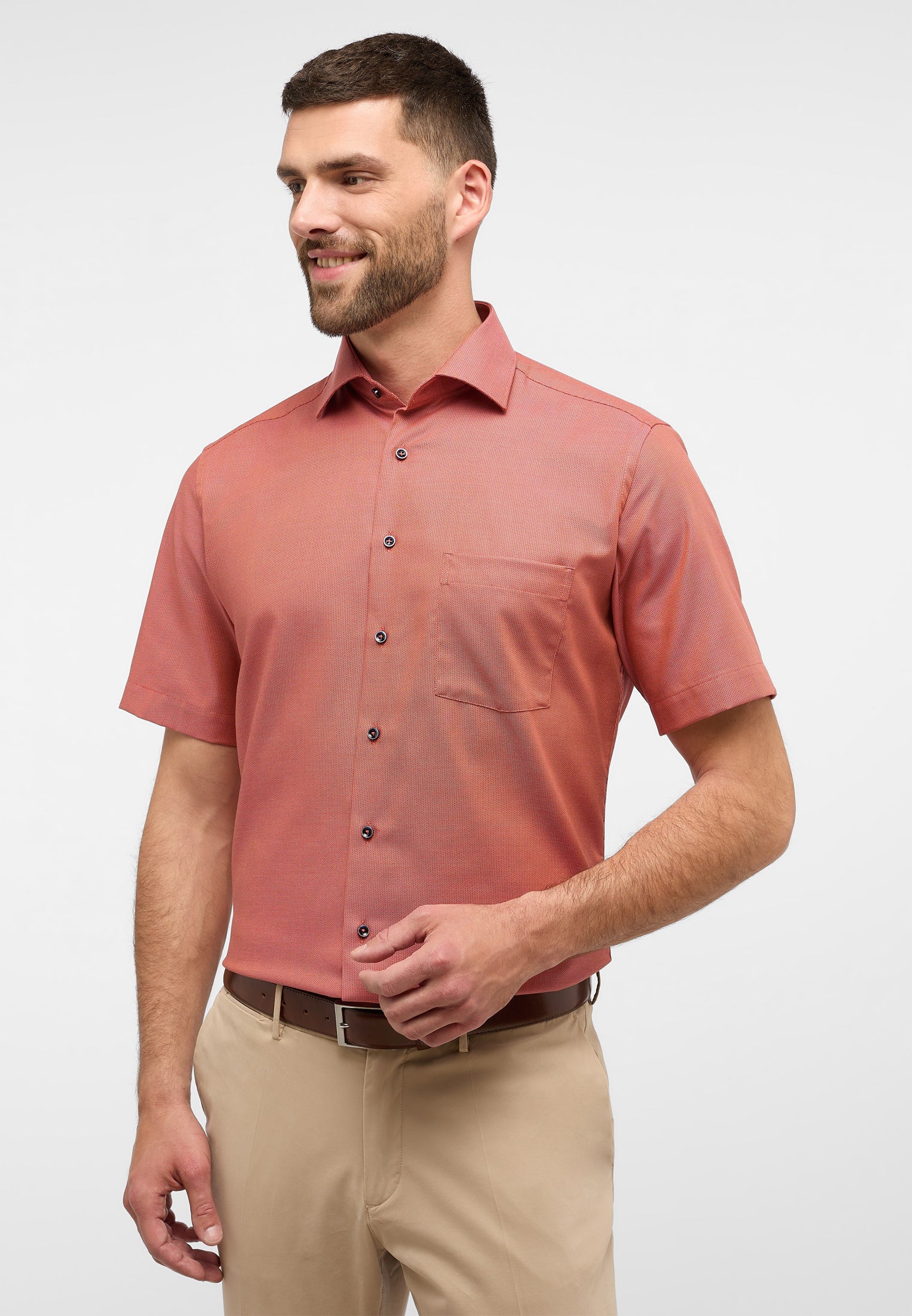 ETERNA strukturiertes Kurzarmhemd MODERN FIT (Chianti)