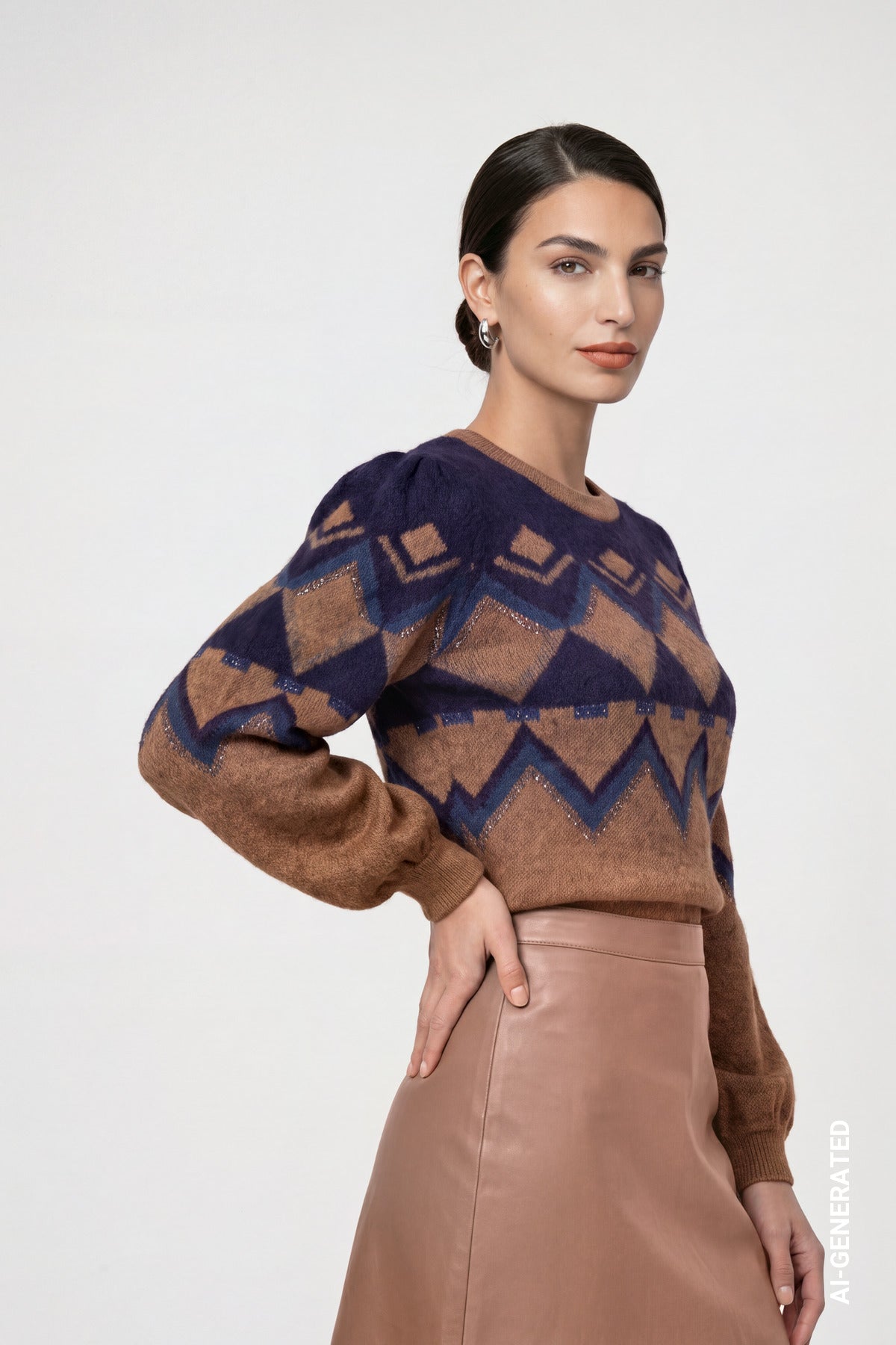 Strickpullover mit Jacquard Muster (Tiramisu)