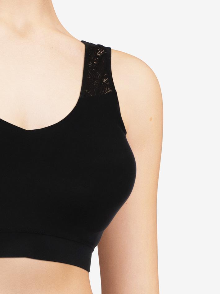 SOFTSTRETCH Bustier mit Soft Cups, V-Ausschnitt und Spitze (Schwarz)