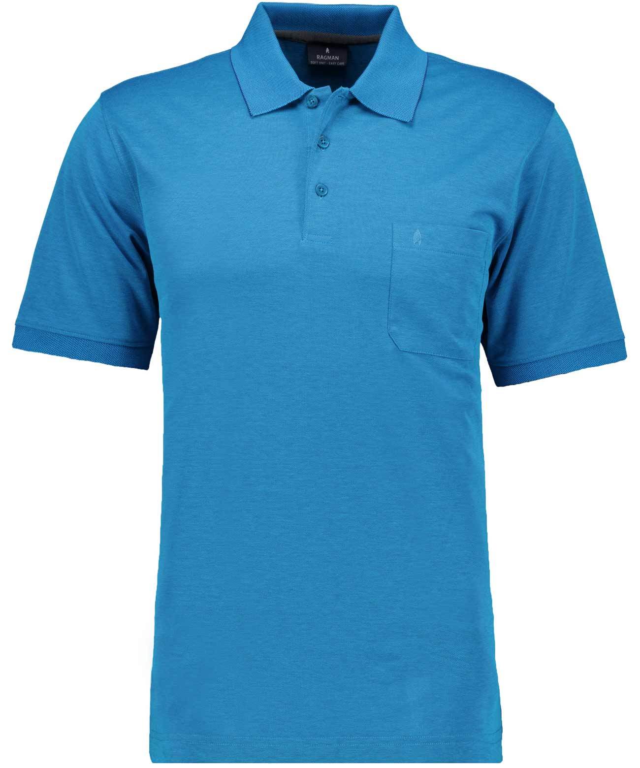 Softknit-Polo mit Brusttasche, kurzarm (Aqua)