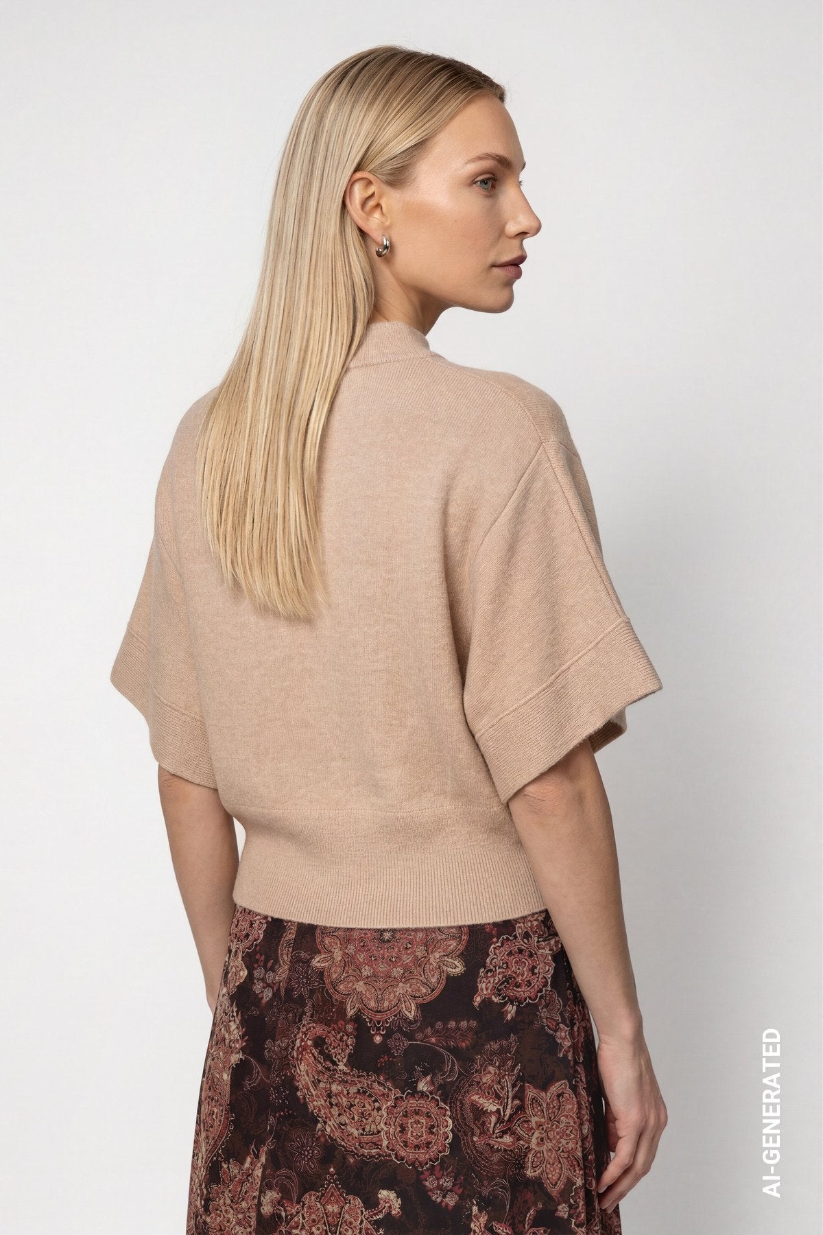 Strickpullover mit kurzen Fledermausärmel (Cappuccino Melan)