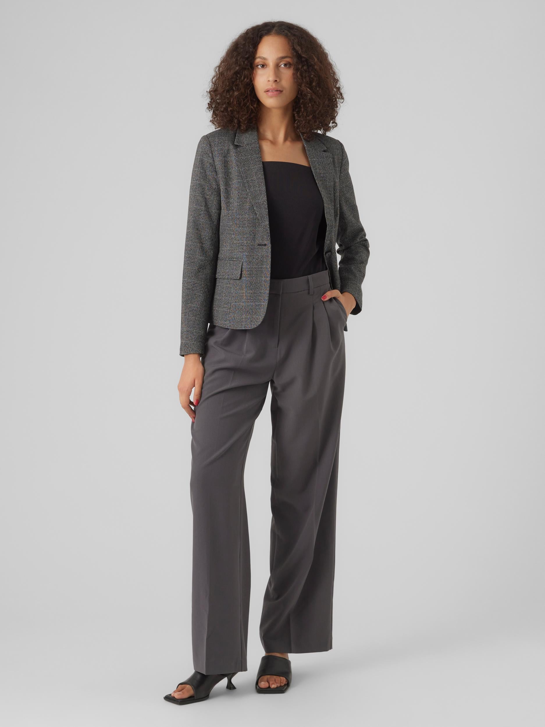 Vmmila Ls Fitted Check Blazer (Dark Grey/)