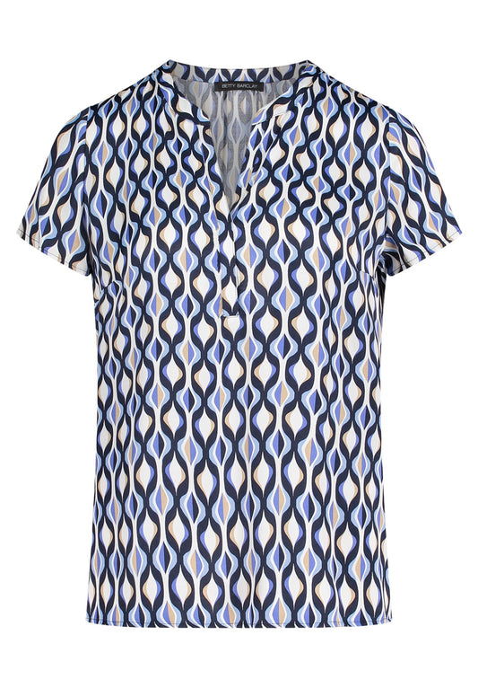 Satin-Bluse (Blue/cream)