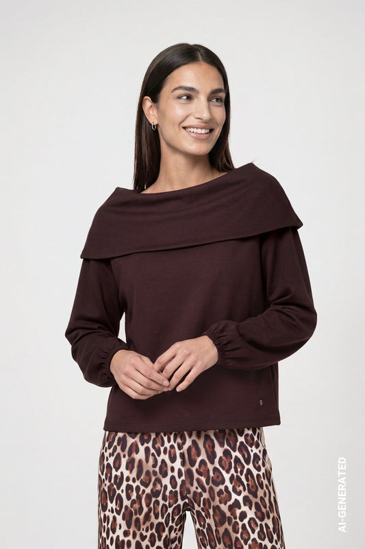 Pullover mit Carmen-Ausschnitt (Black Coffee)