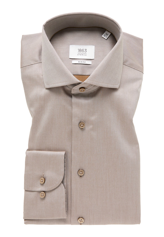 ETERNA unifarbenes Gentle Shirt SLIM FIT (Beige-braun)