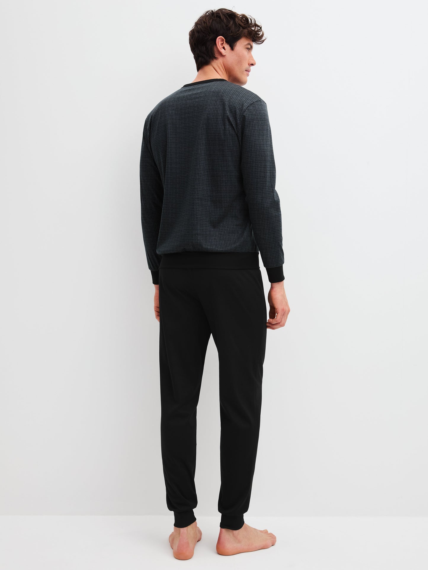 HERREN Pyjama mit Bündchen (Schwarz)