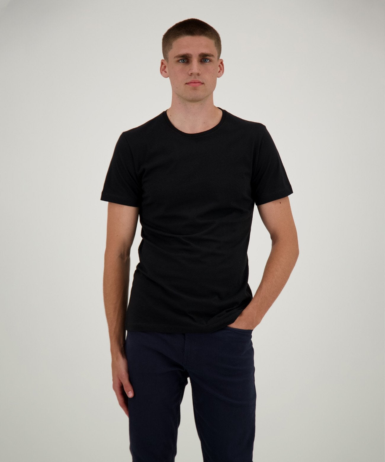 2 T-Shirt Doppelpack Bodyfit mit Rundhals (Schwarz)