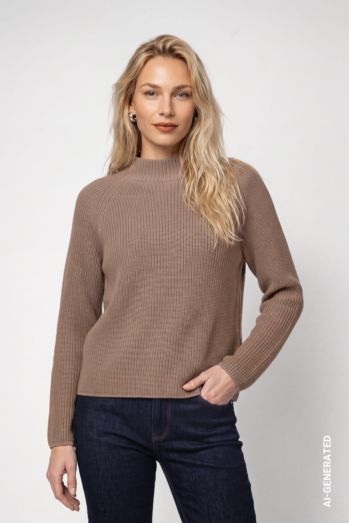 Strickpullover mit Stehkragen (Sesame)