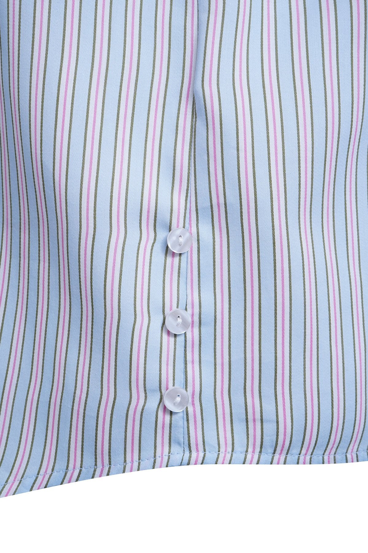 Stripe Blouse Lace Cuff (Sky Print)