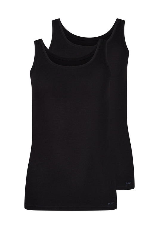 Skiny Damen Tanktop Doppelpack SKINY ADVANTAGE Cotton Stretch (Black)