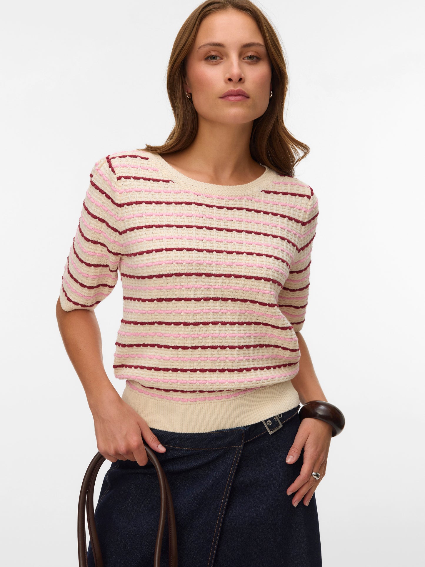 Vmmonica 2/4 O-neck Pullover Boo (Birch/biki)