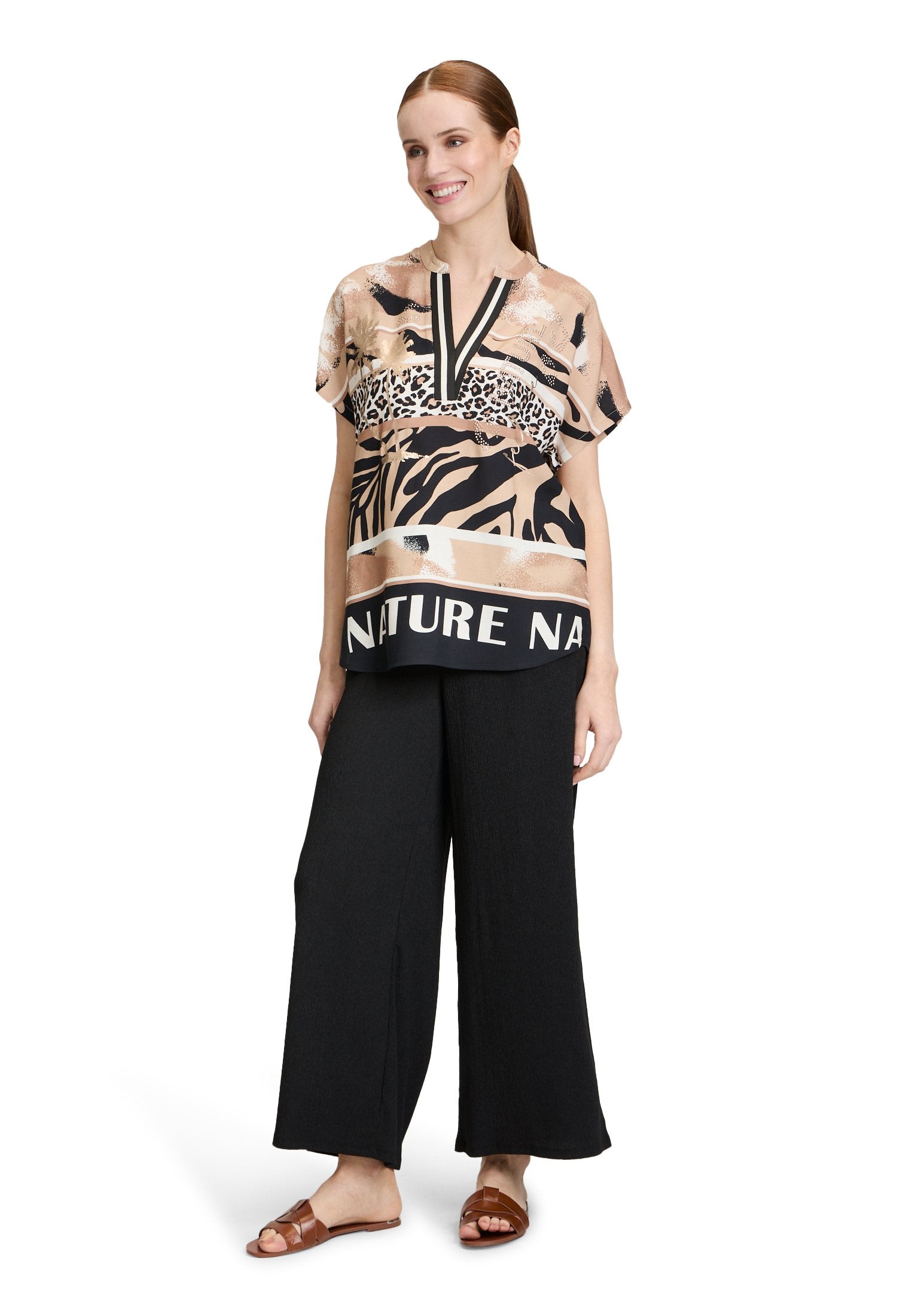 Longbluse (Beige/black)