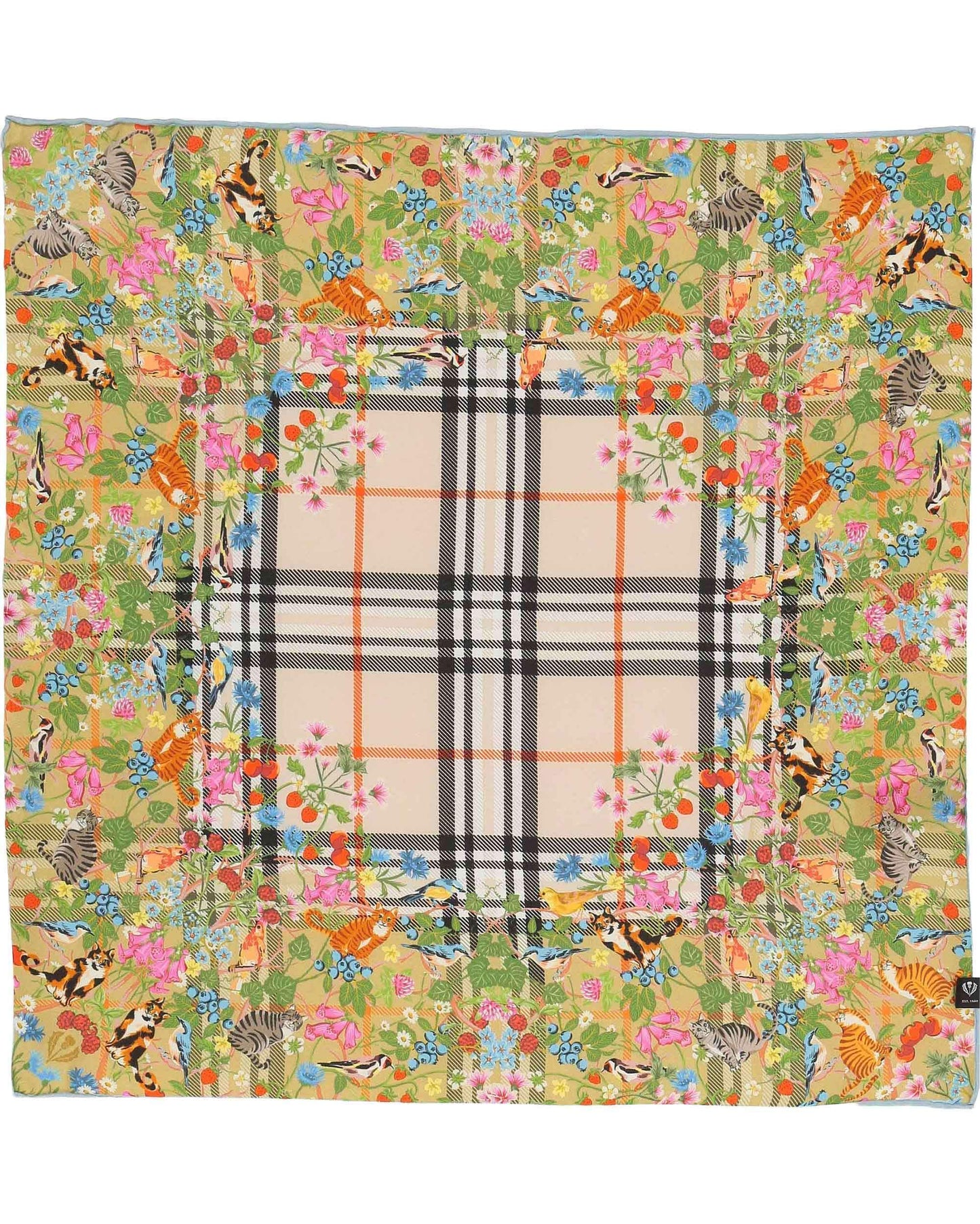 Nickituch Seidentuch mit FRAAS Plaid Karo und Tier-Print (Organic Green)