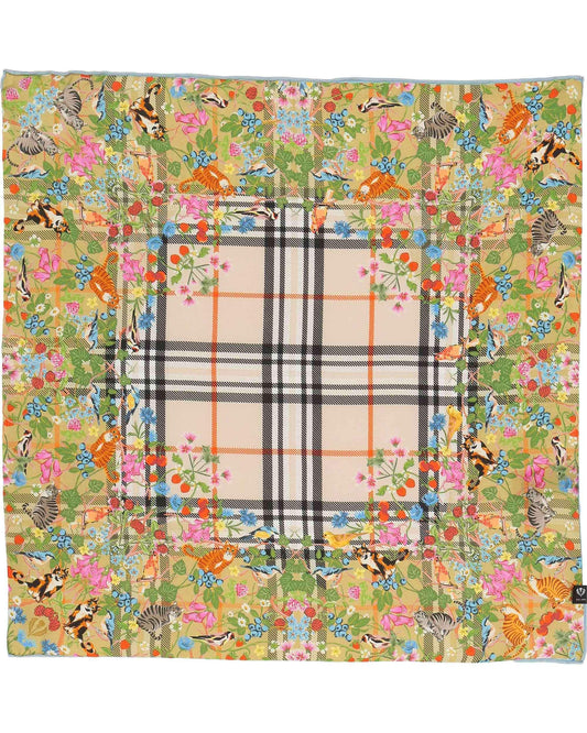Nickituch Seidentuch mit FRAAS Plaid Karo und Tier-Print (Organic Green)