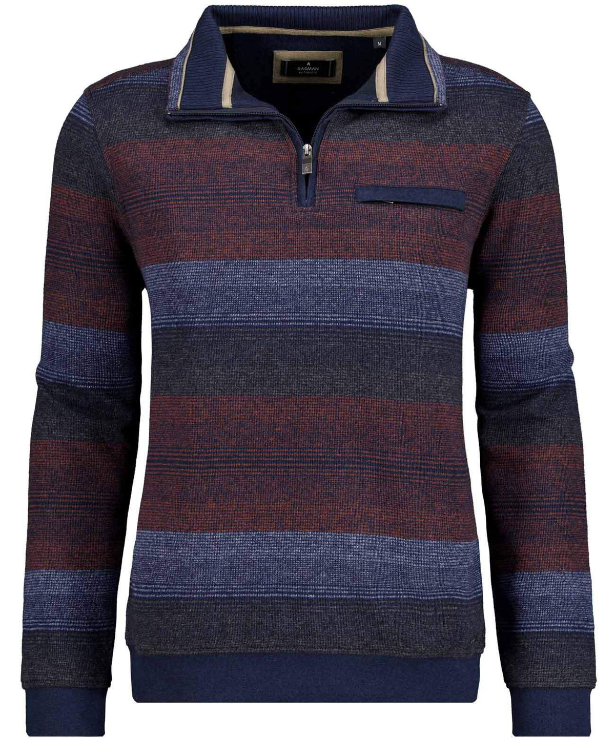 Sweatshirt mit Troyer-Kragen, gestreift (Dunkelblau)