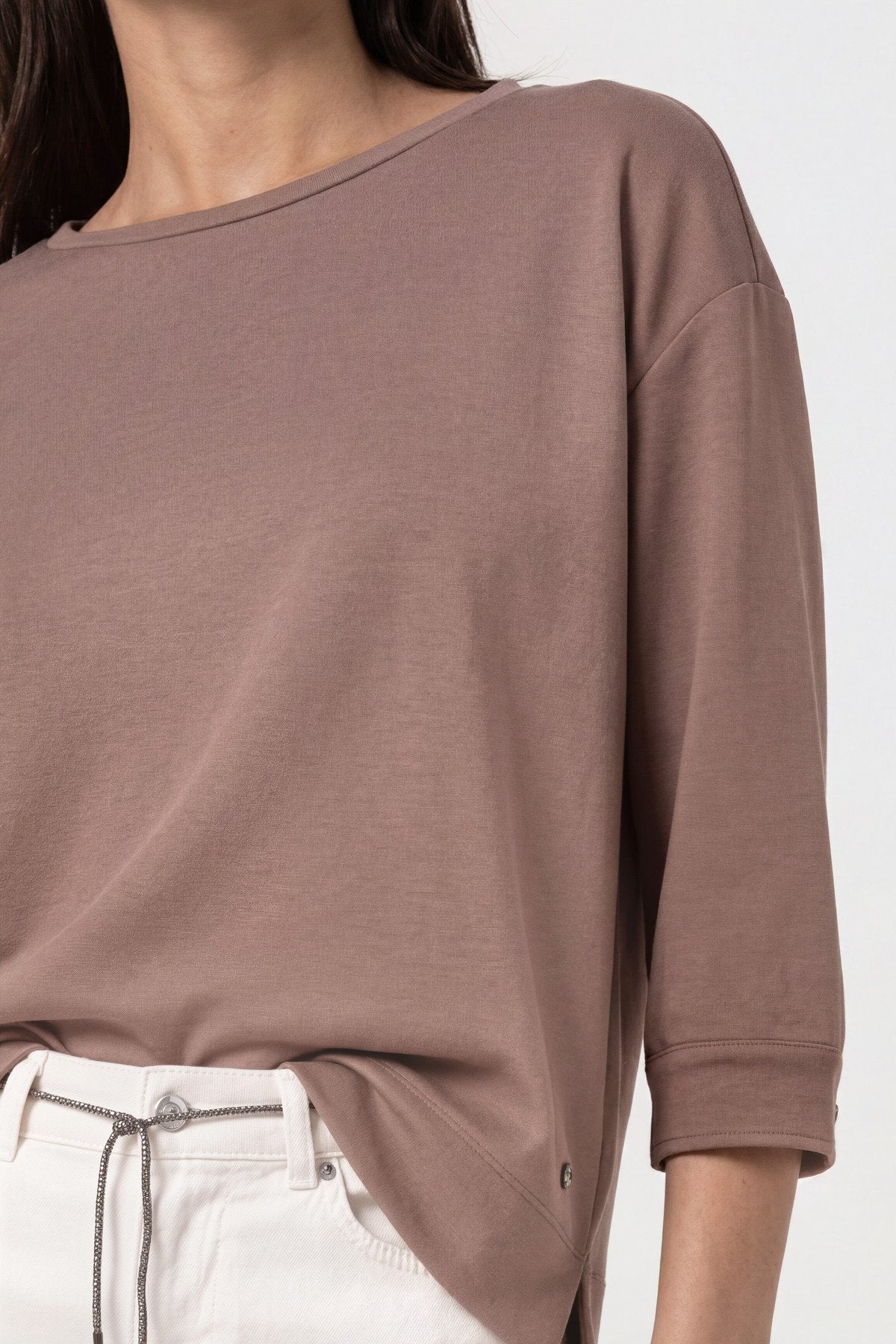 Sweatshirt mit Schmuckknopf (Taupe)