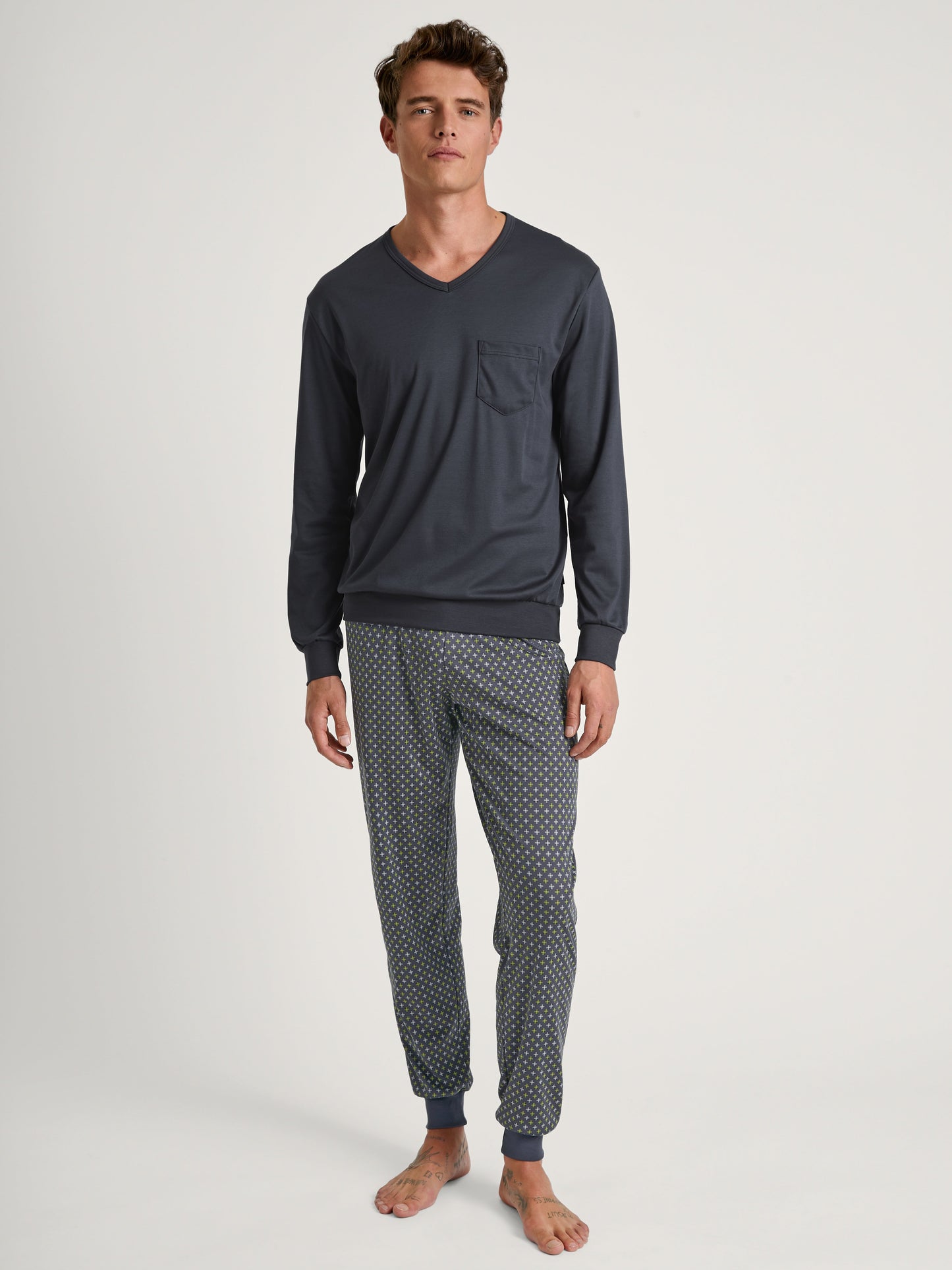 HERREN Pyjama mit Bündchen (Anthrazit)