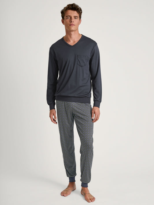 HERREN Pyjama mit Bündchen (Anthrazit)