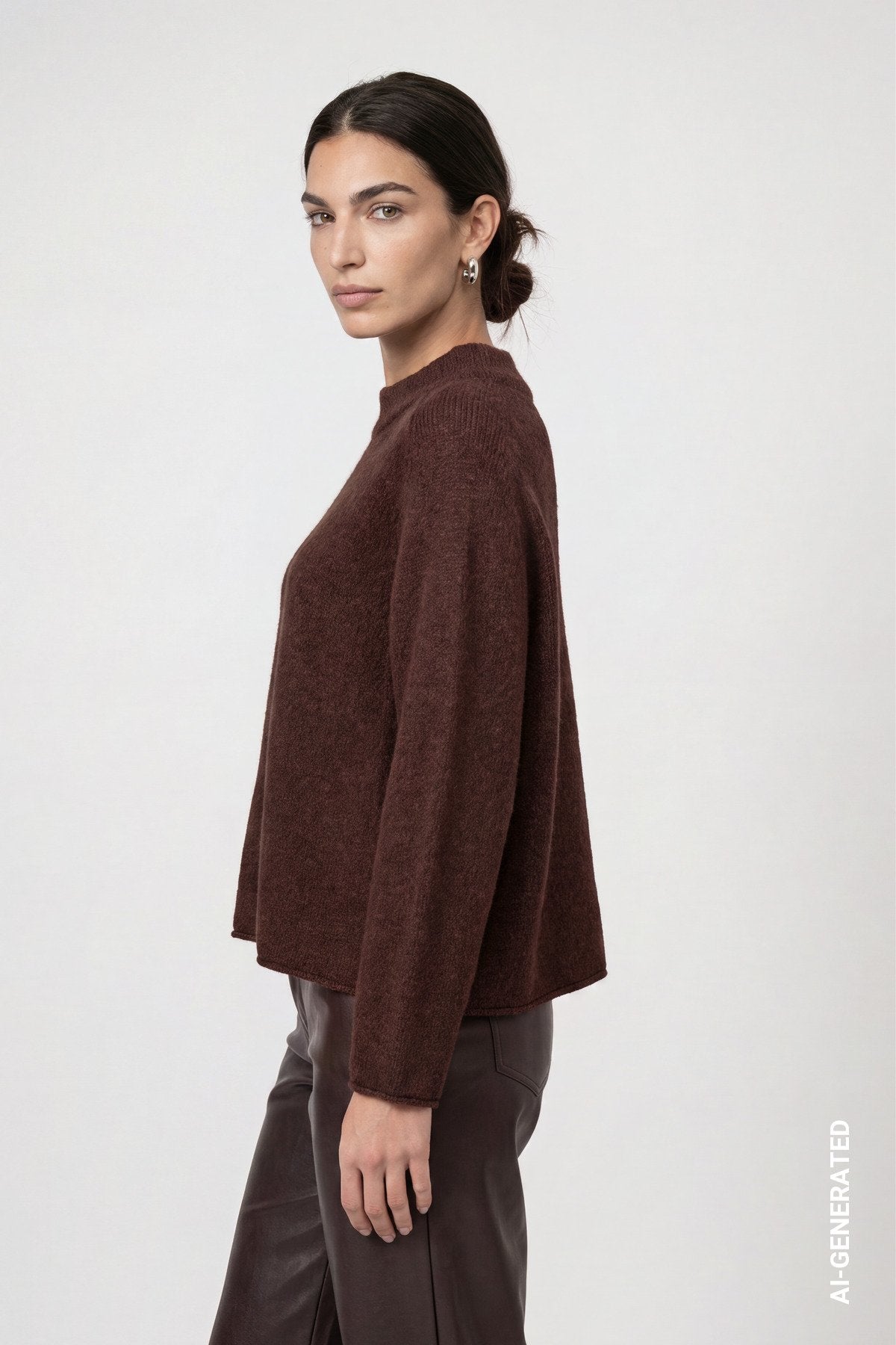 Flauschiger Strickpullover mit Rollsaum (Black Coffee)