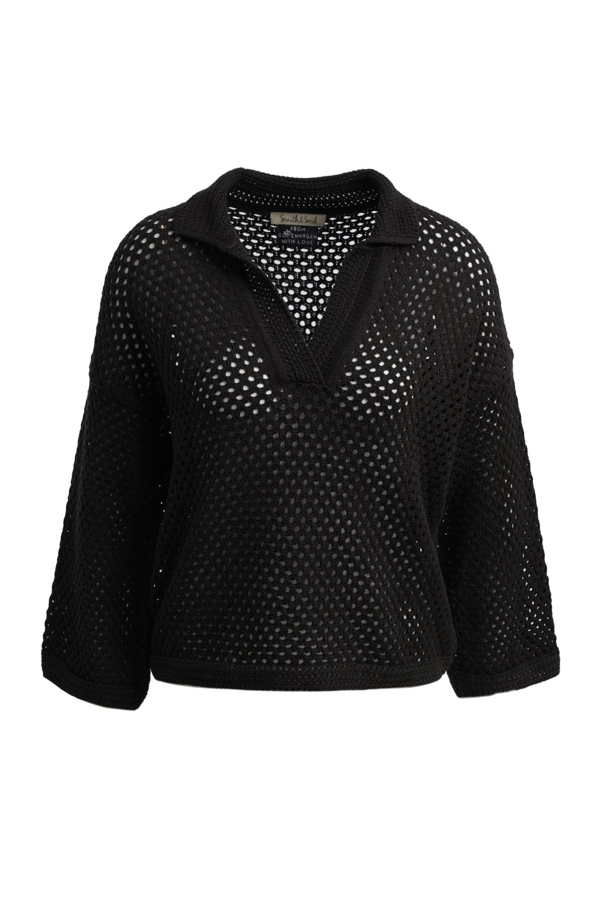 Crochet Polo Collar Pullover (Dark Choc)
