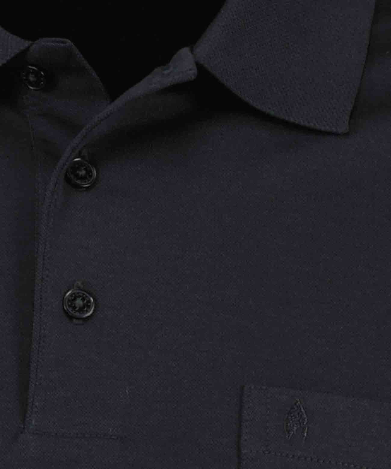 Softknit-Polo mit Brusttasche, Langarm (Schwarz)