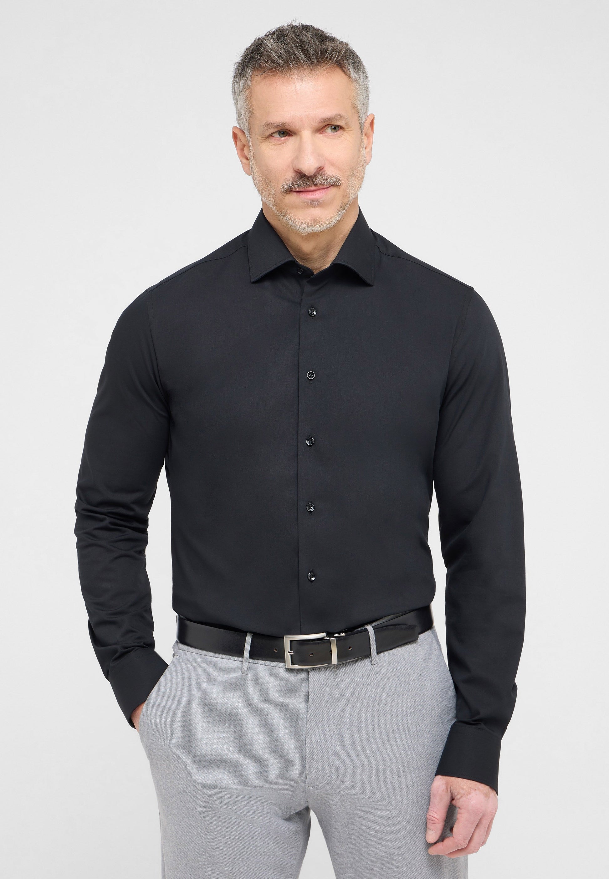 Performance Shirt Twill-Stretch Langarm (Schwarz)
