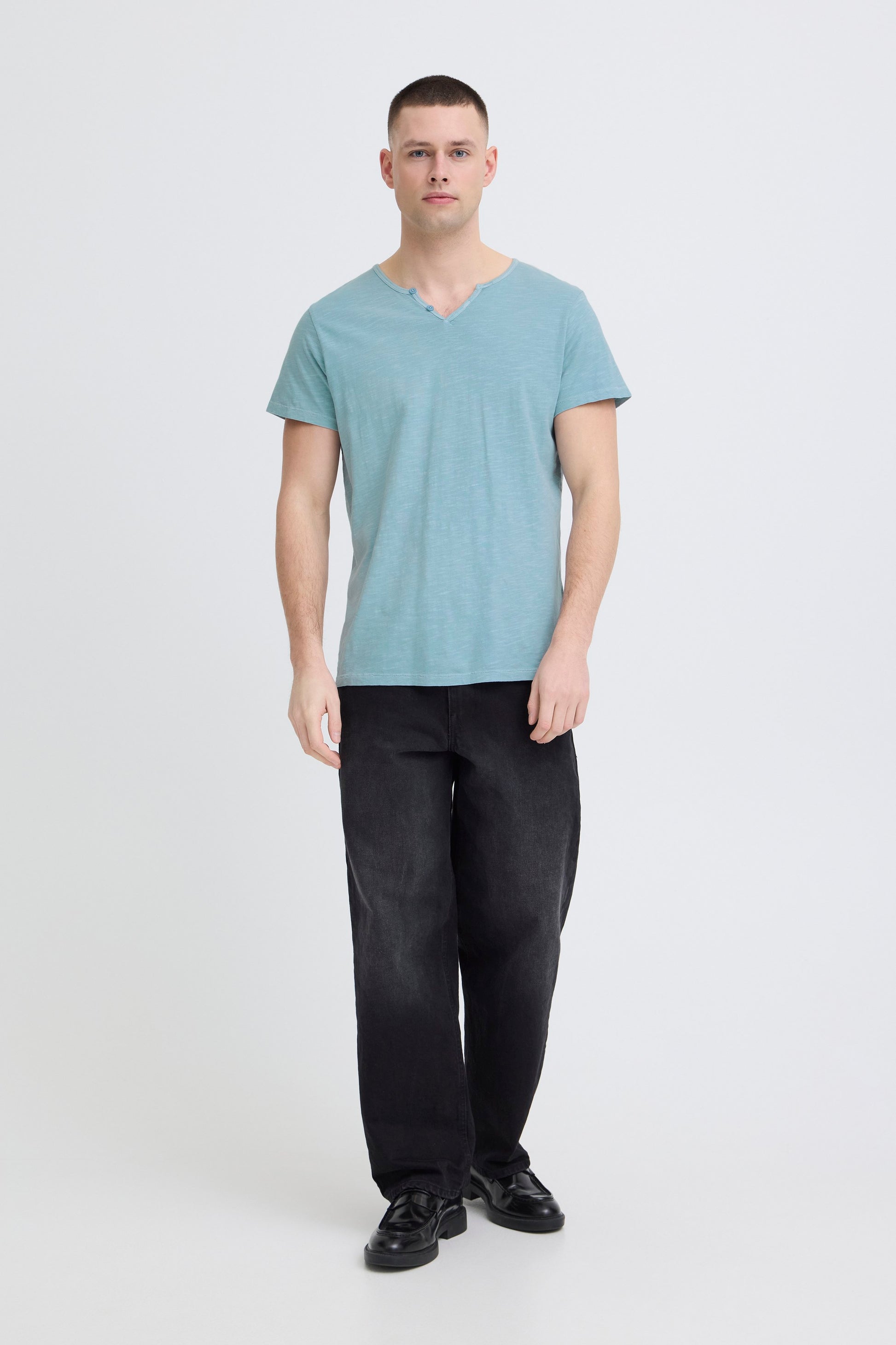 Bhaston Split Neck Tee (Dusty Blue)