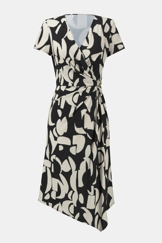 Wickelkleid aus Jersey mit abstraktem Muster (Schwarz/perlmut)