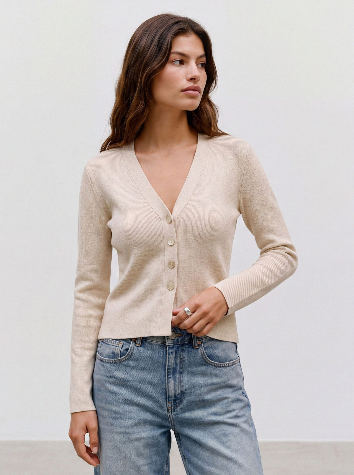 Vmmille Ls V-neck Cardigan Noos (Birch)