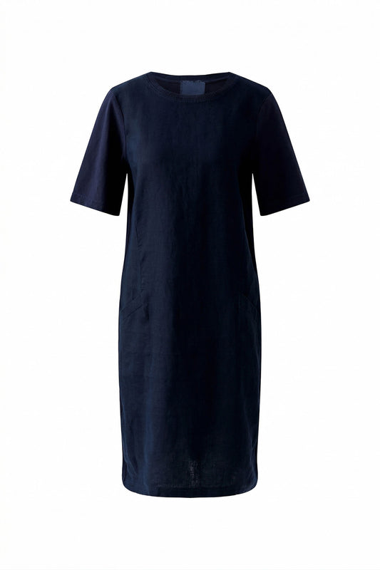 Kleid Leinen-Baumwollpatch (Darkblue)