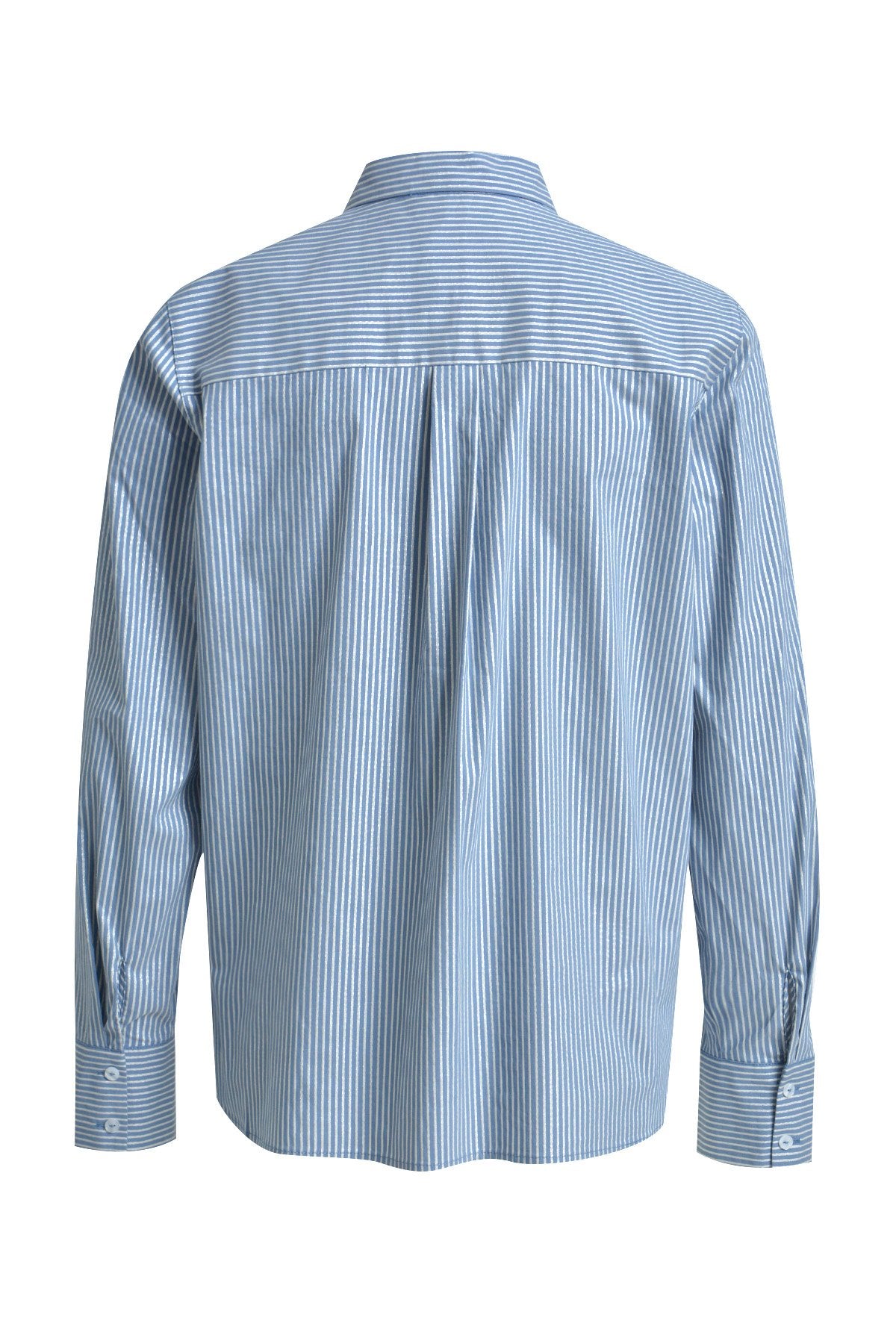 Striped Shirt Collar Blouse (Bleu Print)
