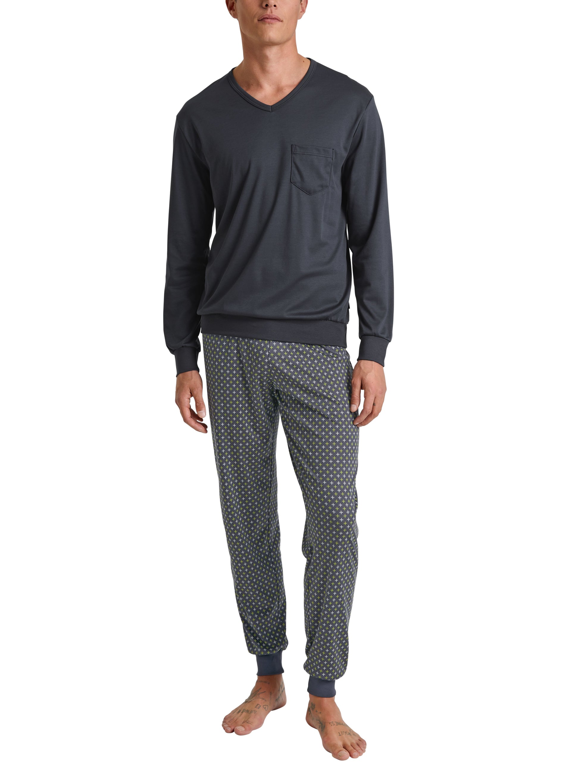 HERREN Pyjama mit Bündchen (Anthrazit)