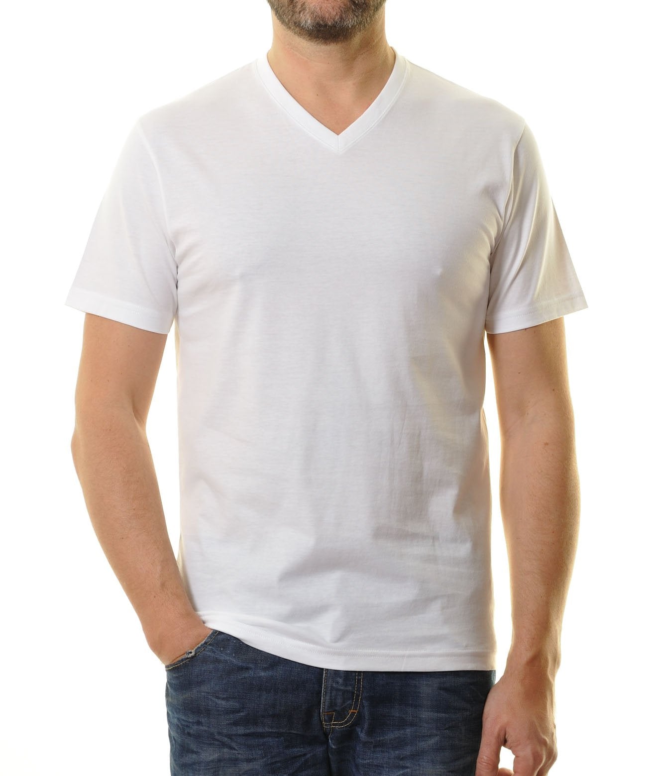 RAGMAN Doppelpack - 2 T-Shirts mit V-Ausschnitt (Weiss)
