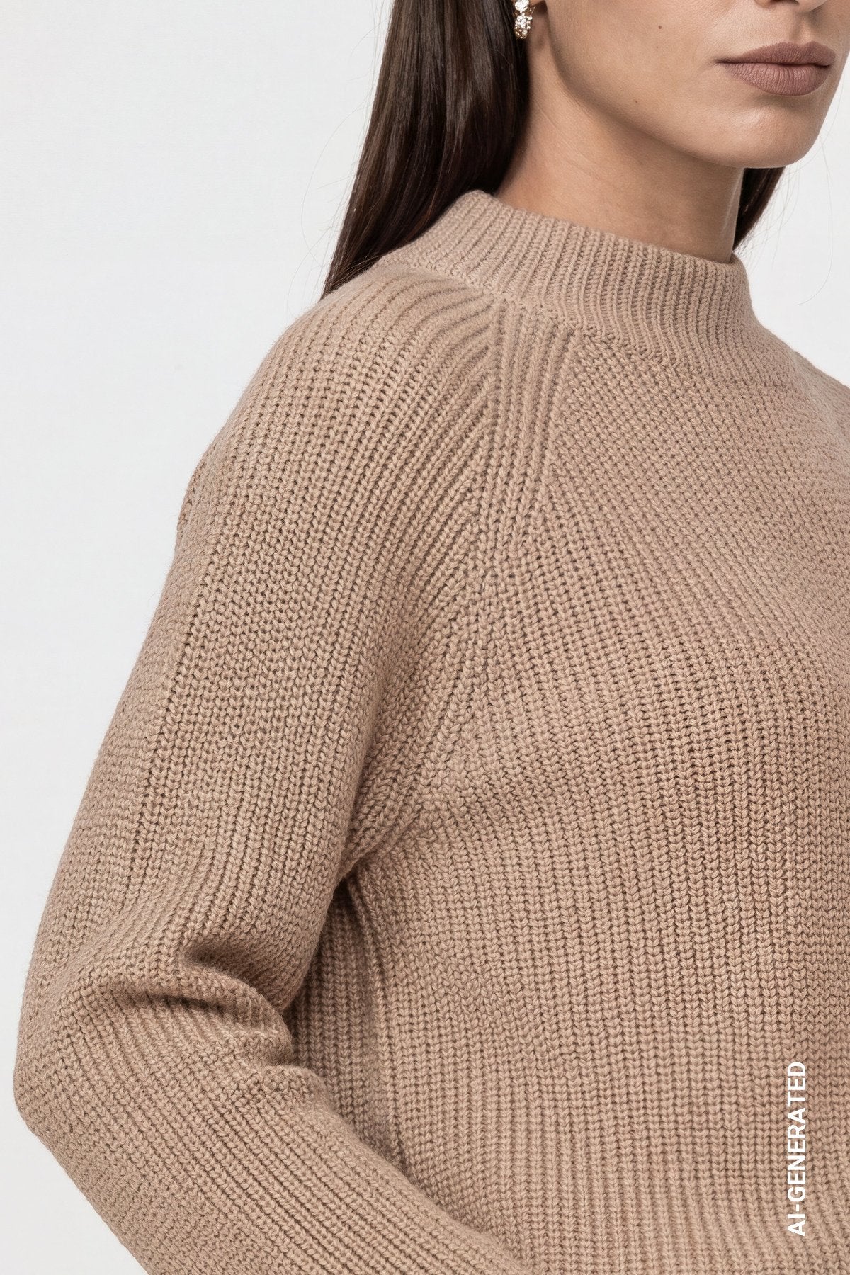 Strickpullover mit Stehkragen (Cappuccino)