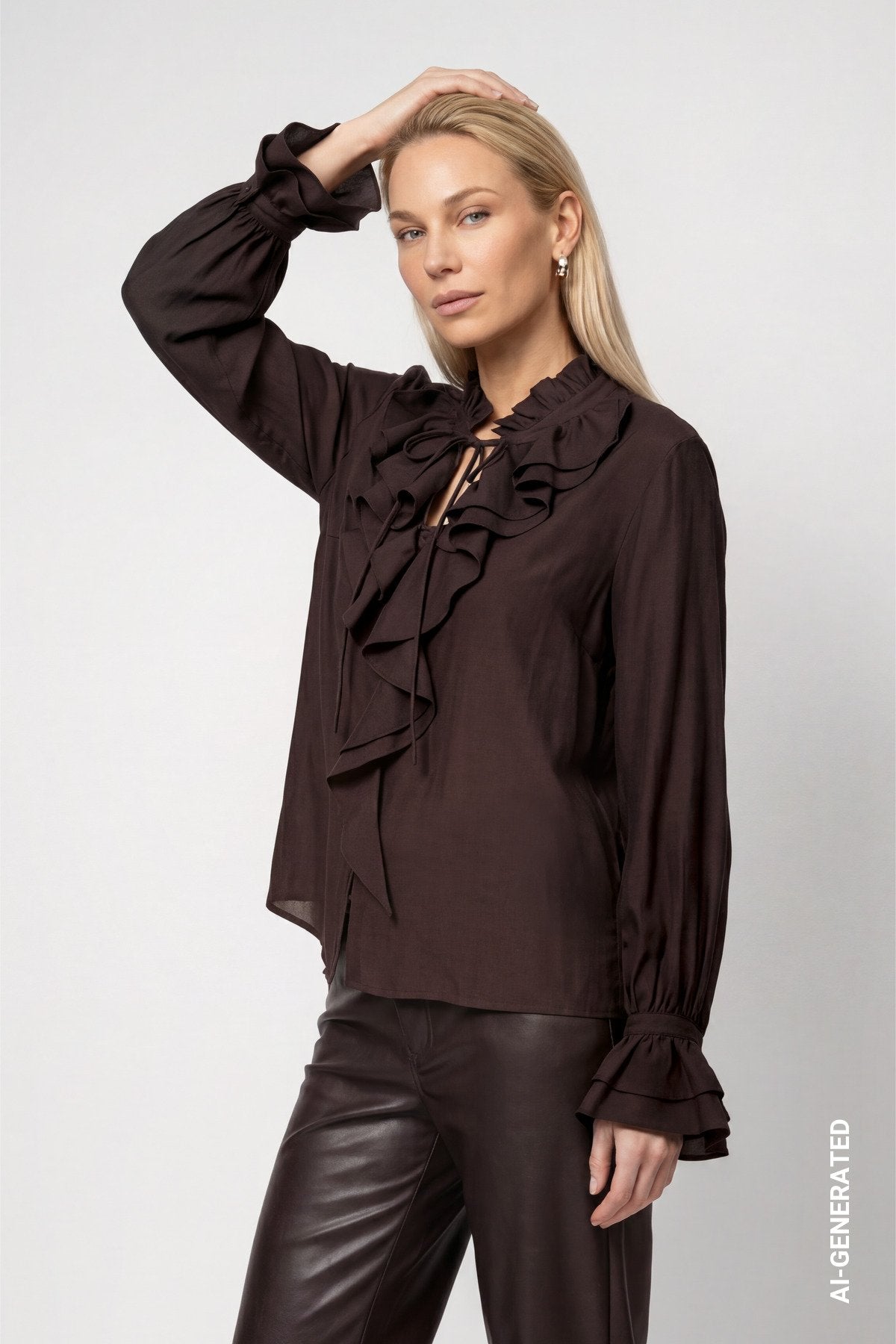 Bluse mit Volants (Black Coffee)