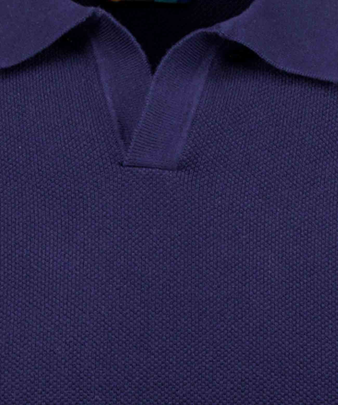 Strick-Pullover Kurzarm, Resortkragen (Marine)