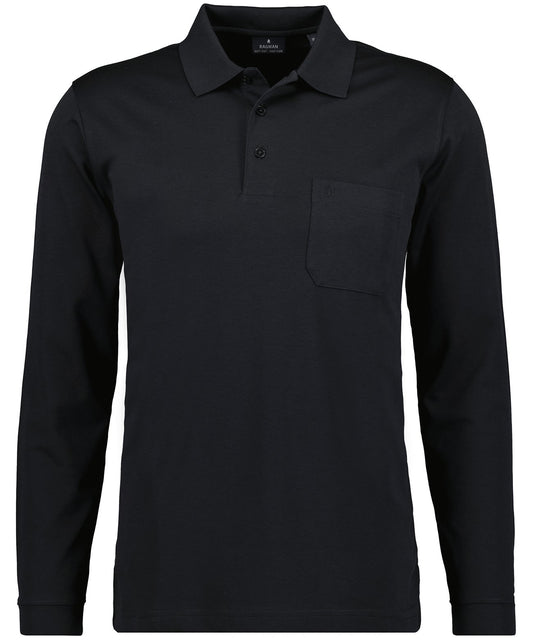 Softknit-Polo mit Brusttasche, Langarm (Schwarz)