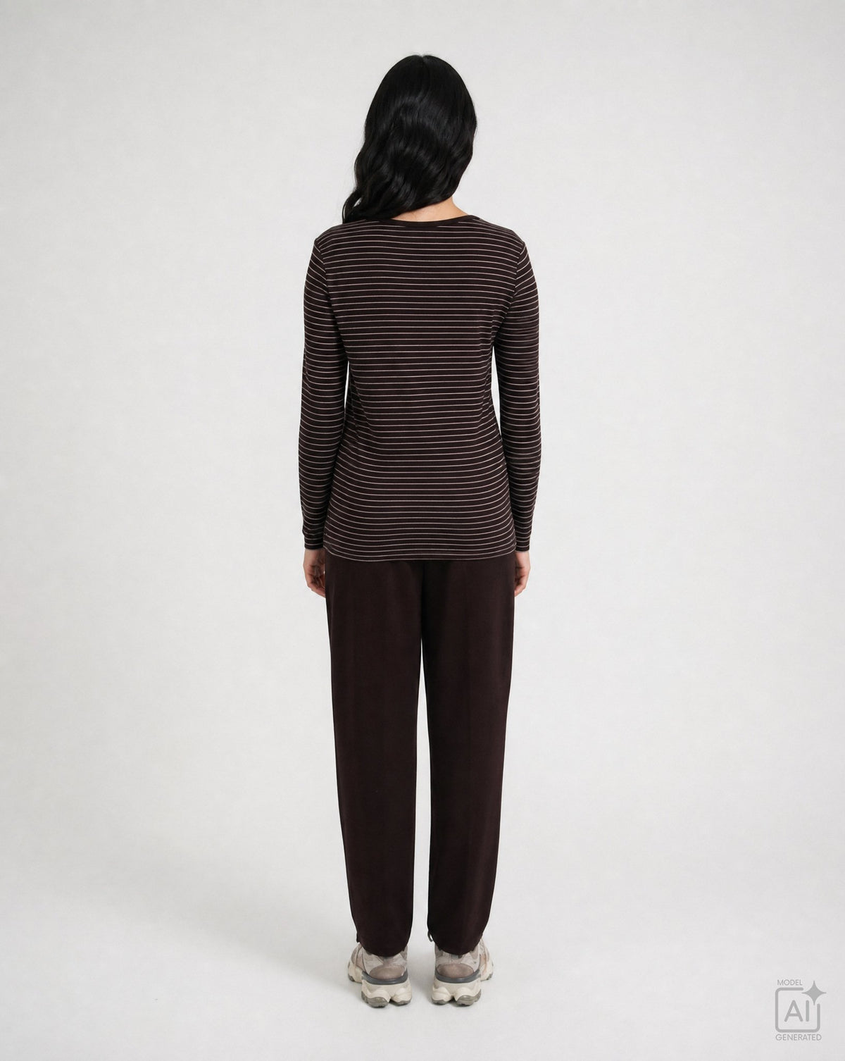 Fitted Lonsleeve Striped (Dark Choc)