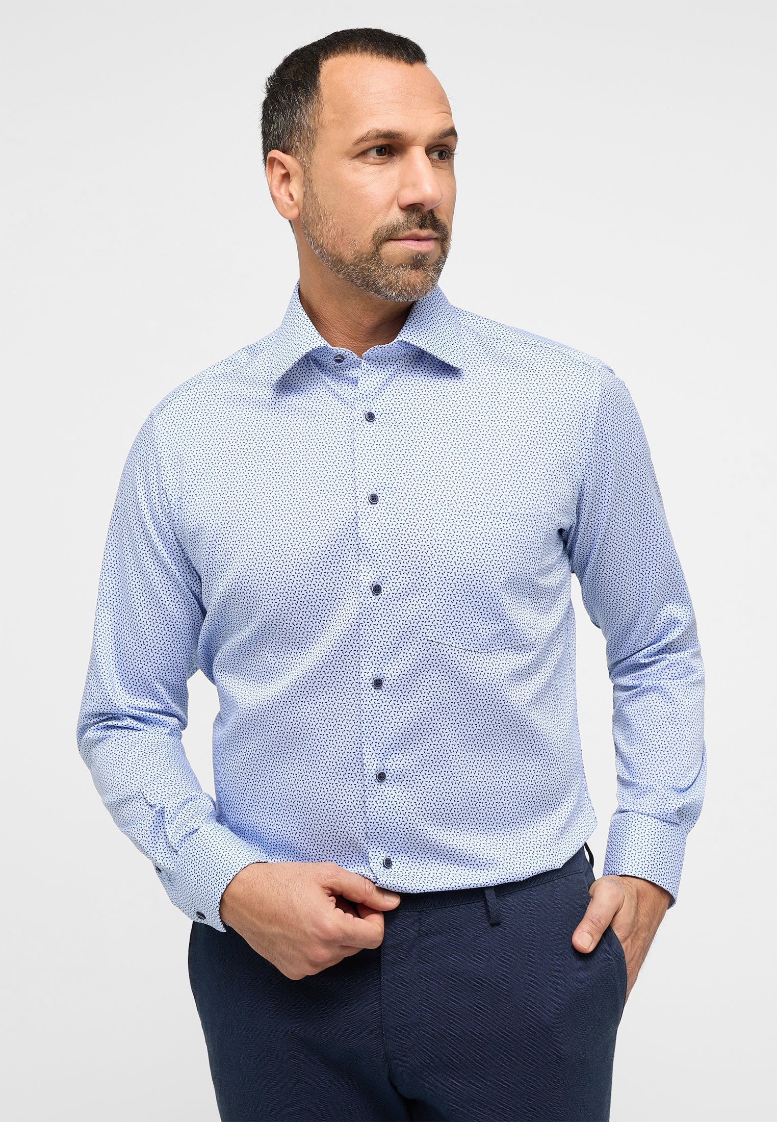 ETERNA bedrucktes Baumwollhemd MODERN FIT (Blau)