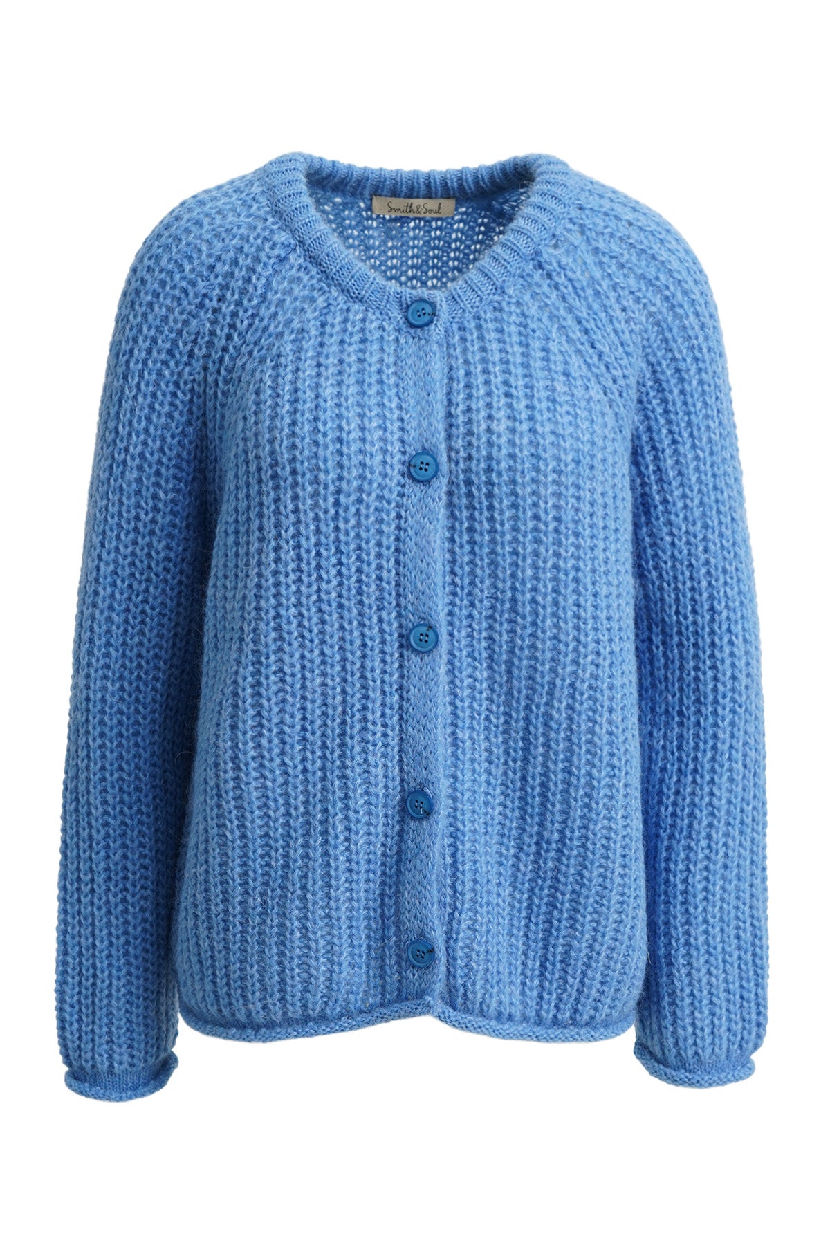 Hairy Round Neck Cardigan (Saphire)