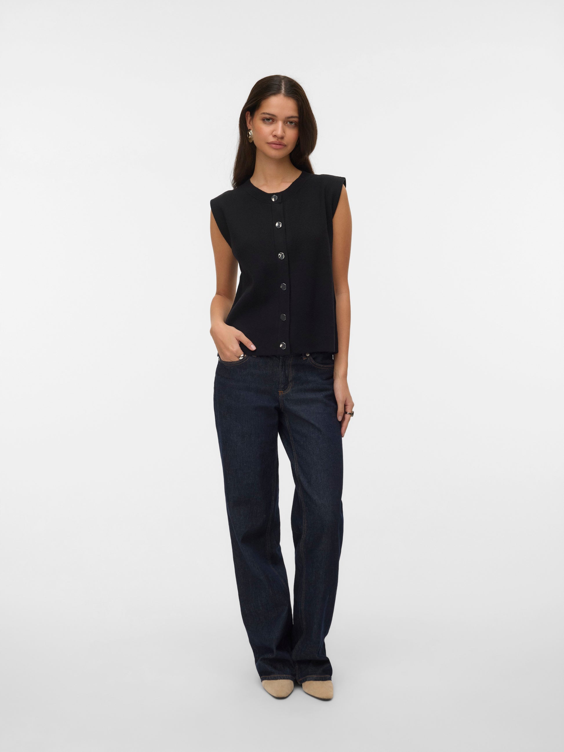 Vmgold Sl O-neck Button Vest Boo (Black)