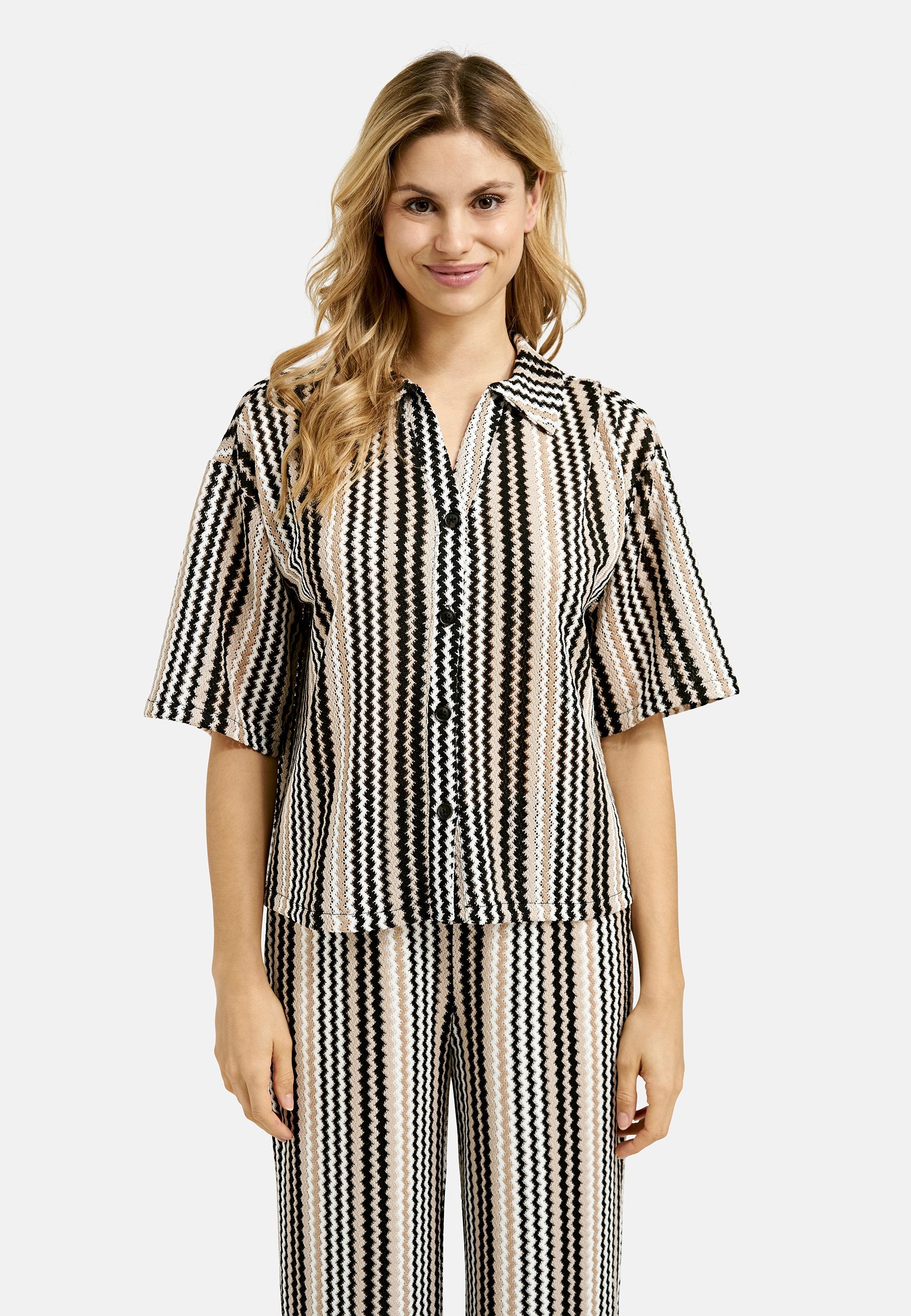 Crochet Jersey Shirt Striped (Camel Print)