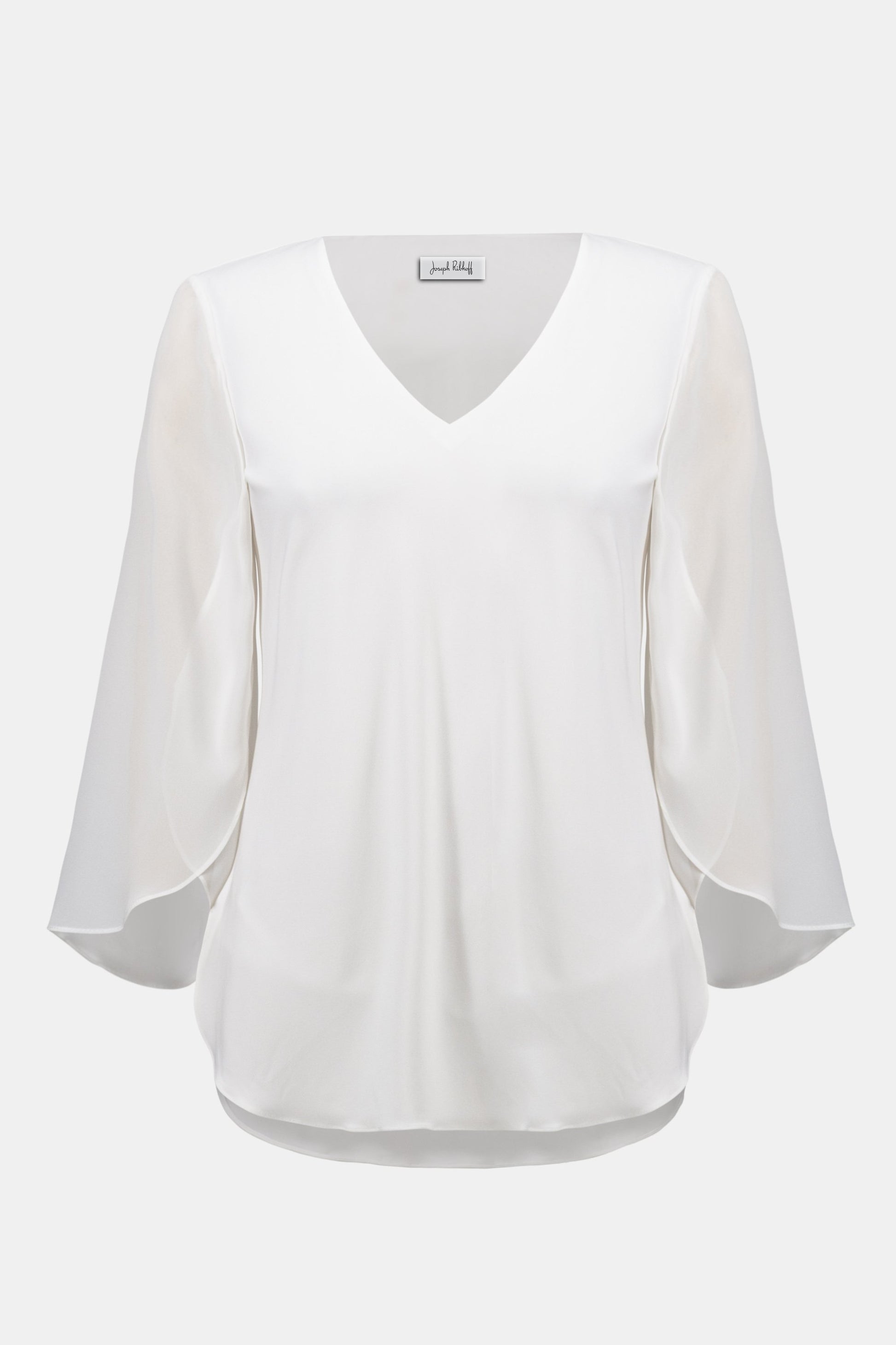Gerade geschnittene Tunika aus feinem Jersey mit Tulpenärmeln aus Chiffon (Vanille)