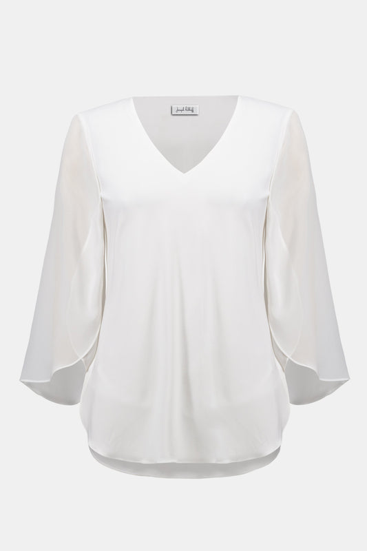 Gerade geschnittene Tunika aus feinem Jersey mit Tulpenärmeln aus Chiffon (Vanille)