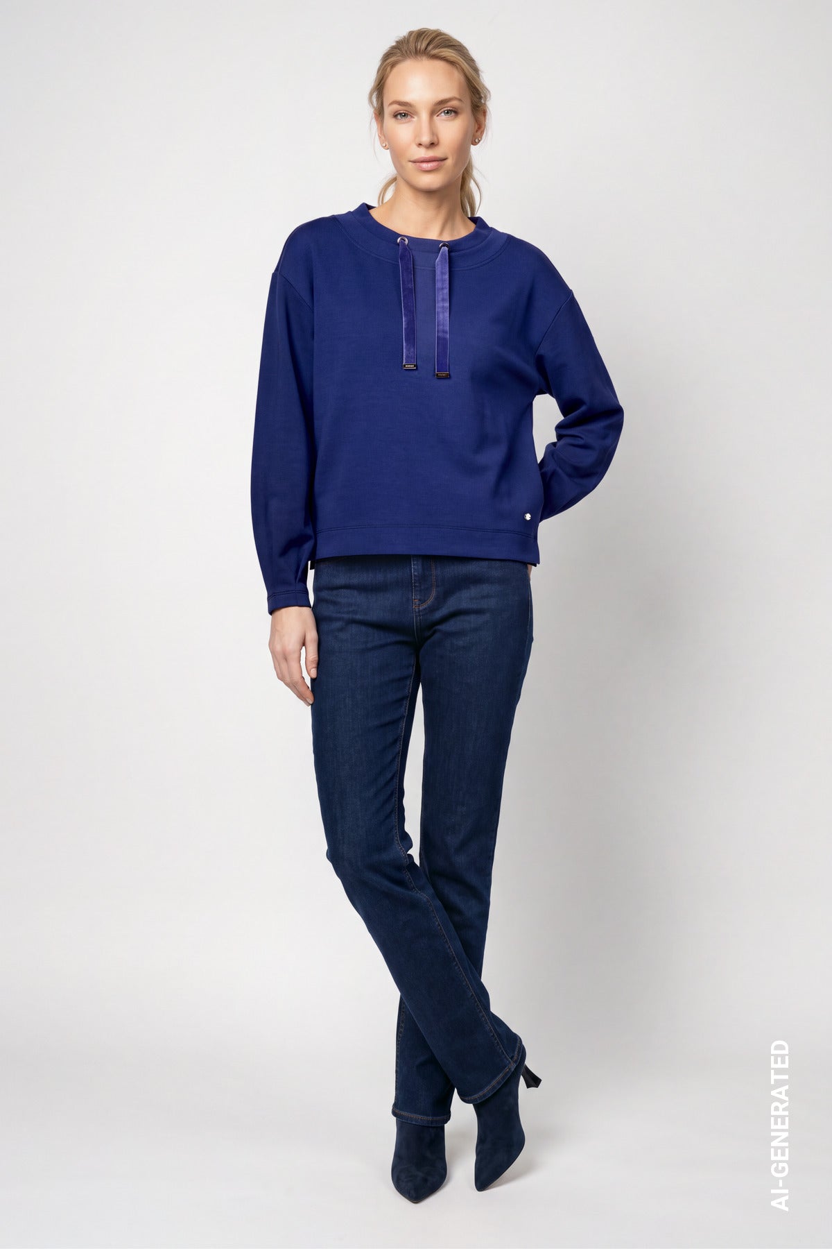 Sweatshirt mit samtigen Bindeband (Classic Navy)