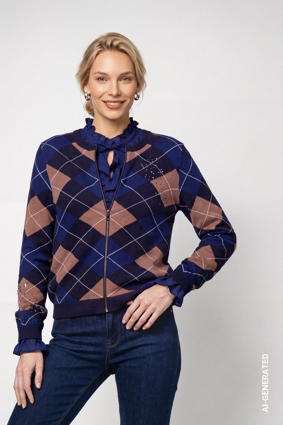 Strickjacke mit Rautenmuster (Classic Navy Gem)