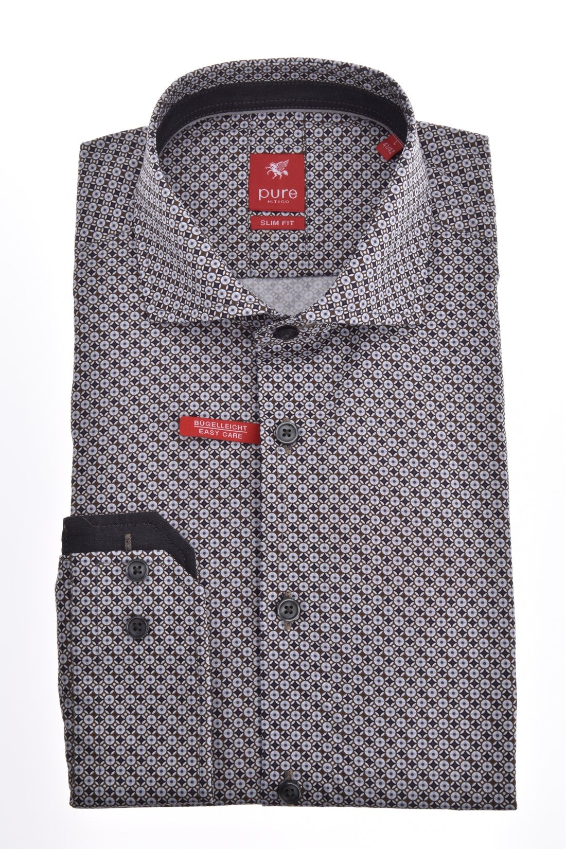PURE- City Hemd slim fit Langarm (Druck Grau)