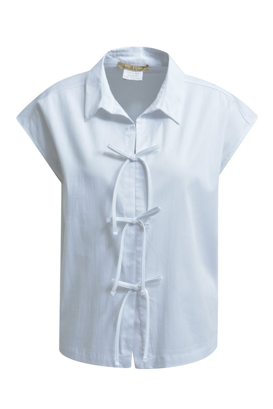 Dropped Shoulder Bow Blouse (White)