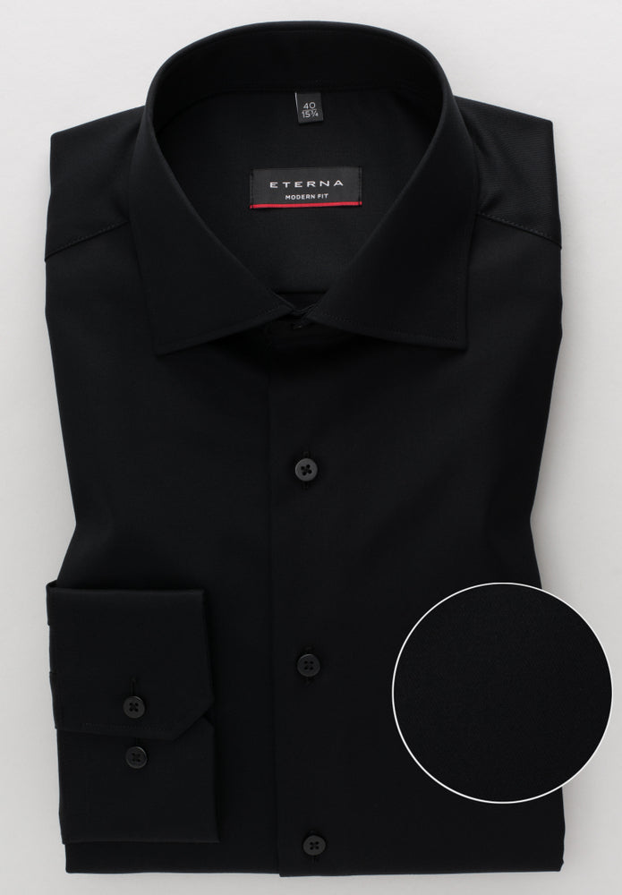 Eterna Langarm Hemd Modern Fit Cover Shirt Twill (Schwarz)