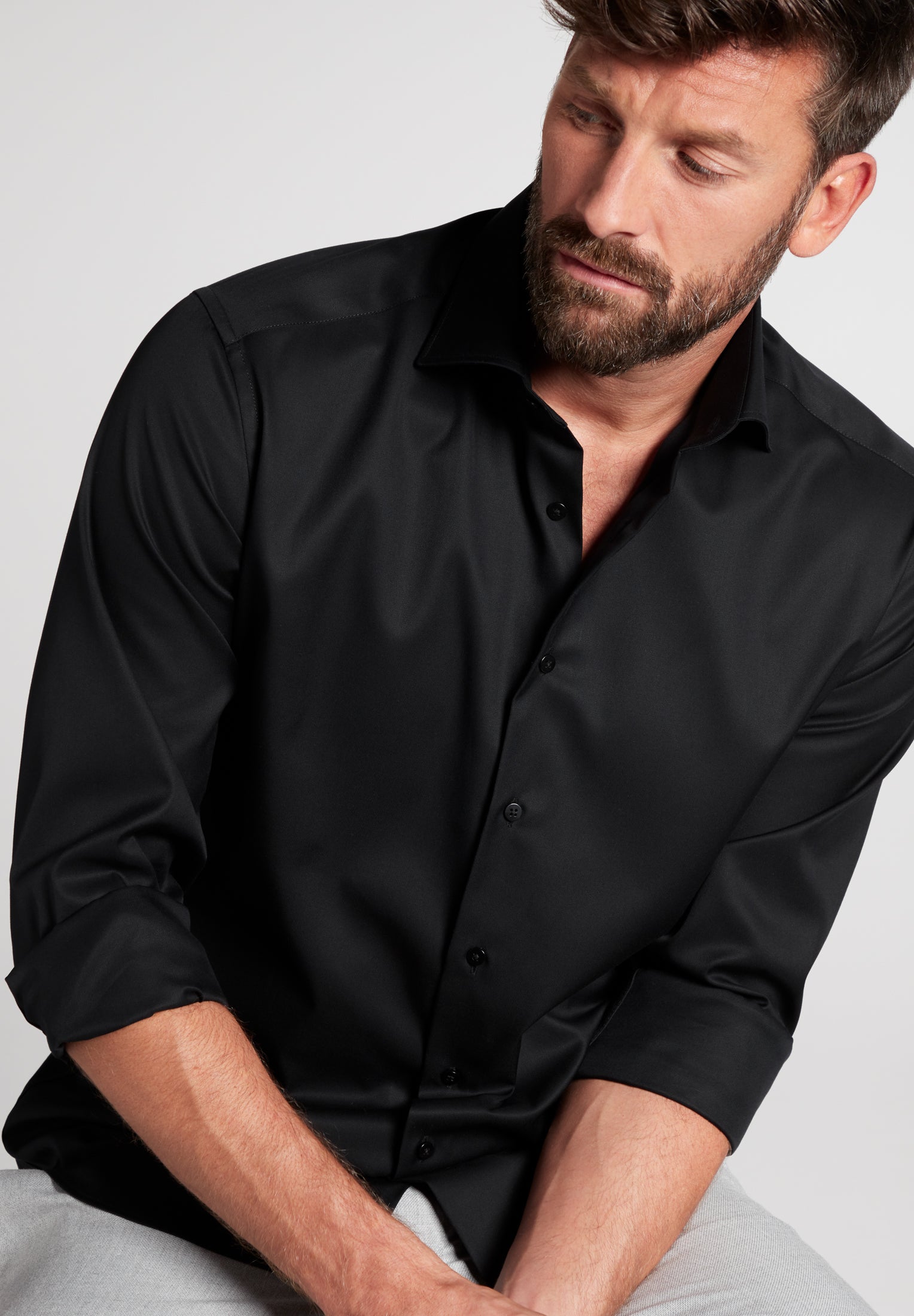 Eterna Langarm Hemd Modern Fit Cover Shirt Twill (Schwarz)
